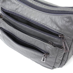 Women Leather Crossbody Bag Soft Patchwork Shoulder Bag Multi-pockets M