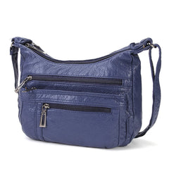 Women Leather Crossbody Bag Soft Patchwork Shoulder Bag Multi-pockets M