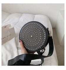 Small Rivet Round Bag Leather Crossbody Bag Girls Purse