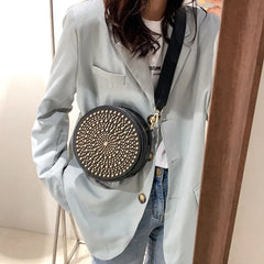 Small Rivet Round Bag Leather Crossbody Bag Girls Purse