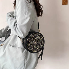 Small Rivet Round Bag Leather Crossbody Bag Girls Purse