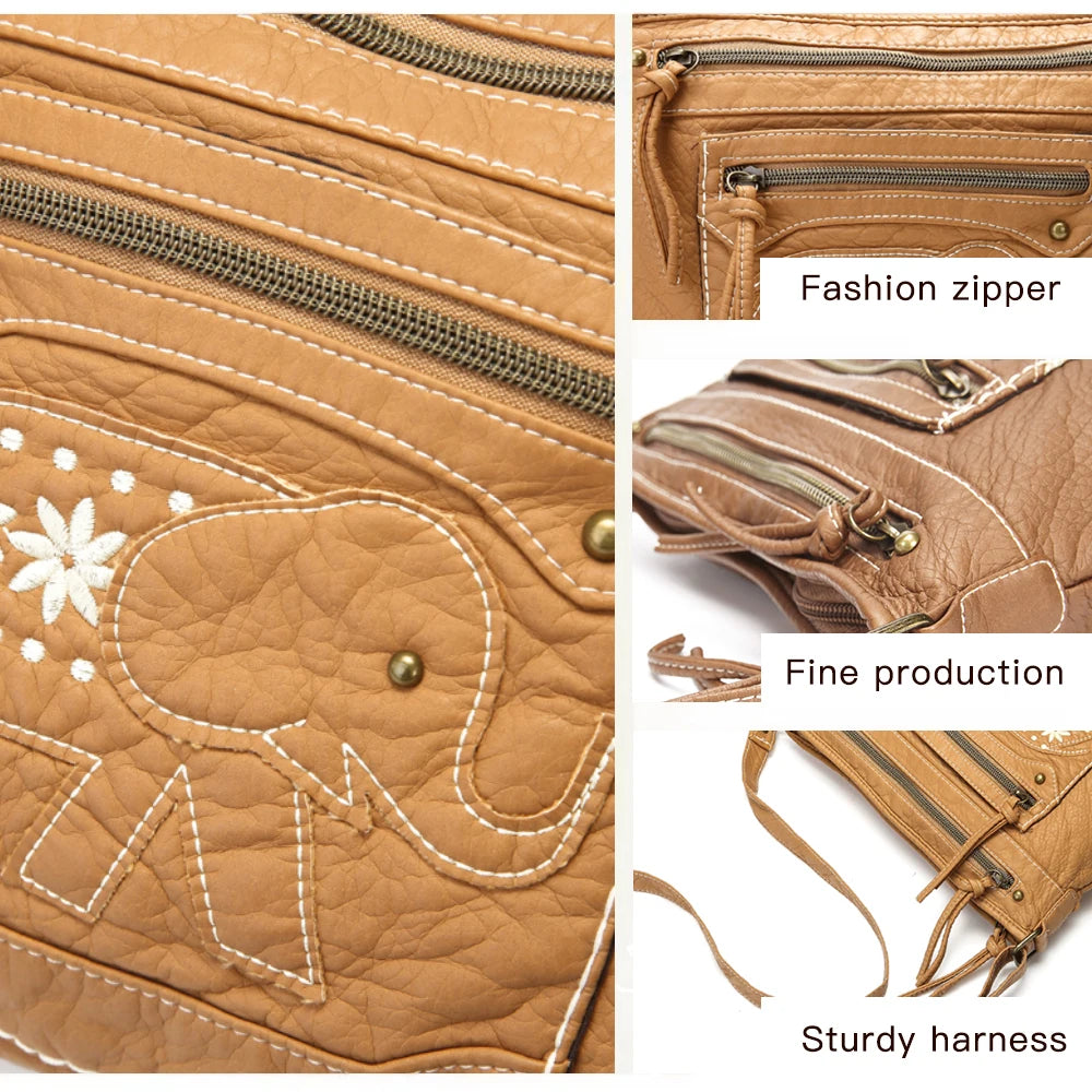 Women Shoulder Bag Leather Crossbody Elephant Patchwork Messenger Purse