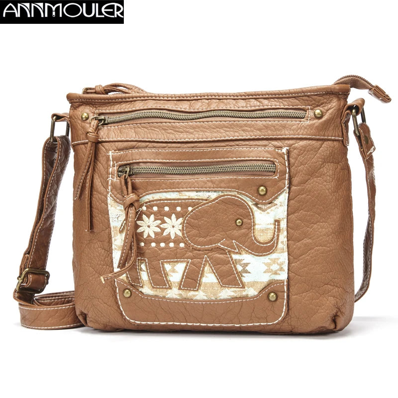 Women Shoulder Bag Leather Crossbody Elephant Patchwork Messenger Purse