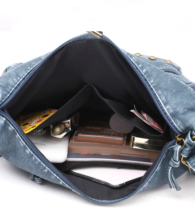 Vintage Soft Leather Crossbody Bag with Rivet Detail