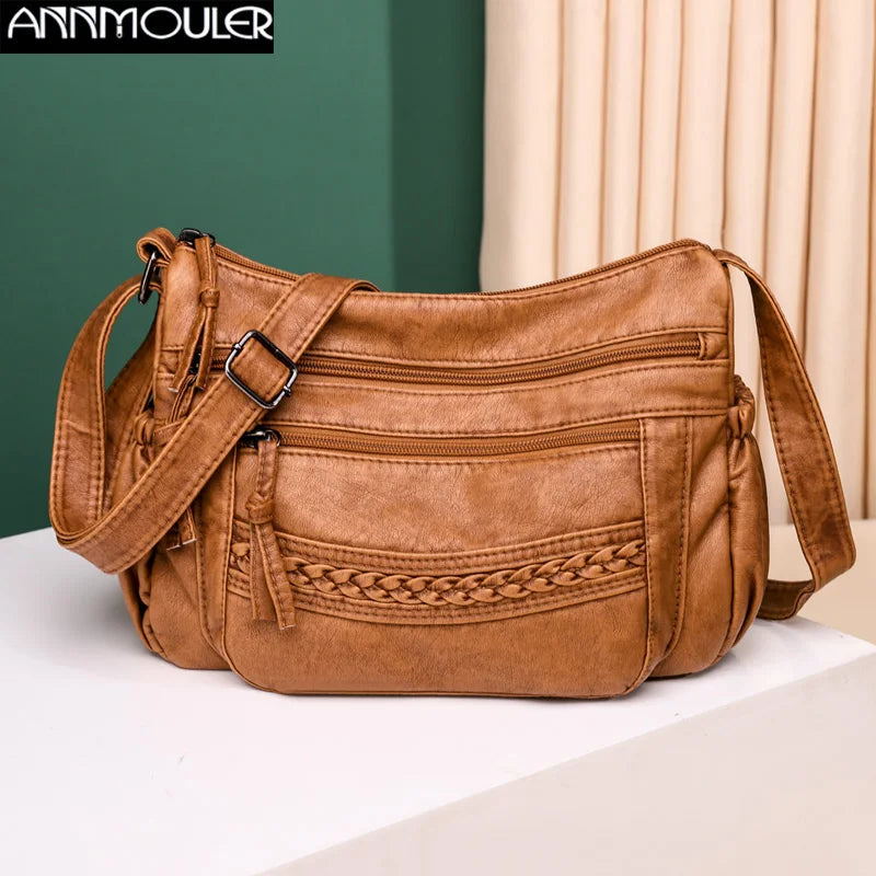 Vintage Brown Leather Crossbody Purse