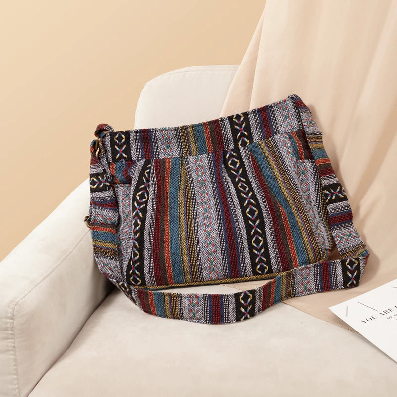 Bohemian Style Crossbody Bag Vintage Hobo Bag Multi-pockets Messenger Bag