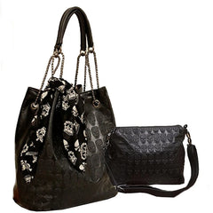Skull Women Handbag Set Large Capacity Tote Bag Skeleton Leather Purse