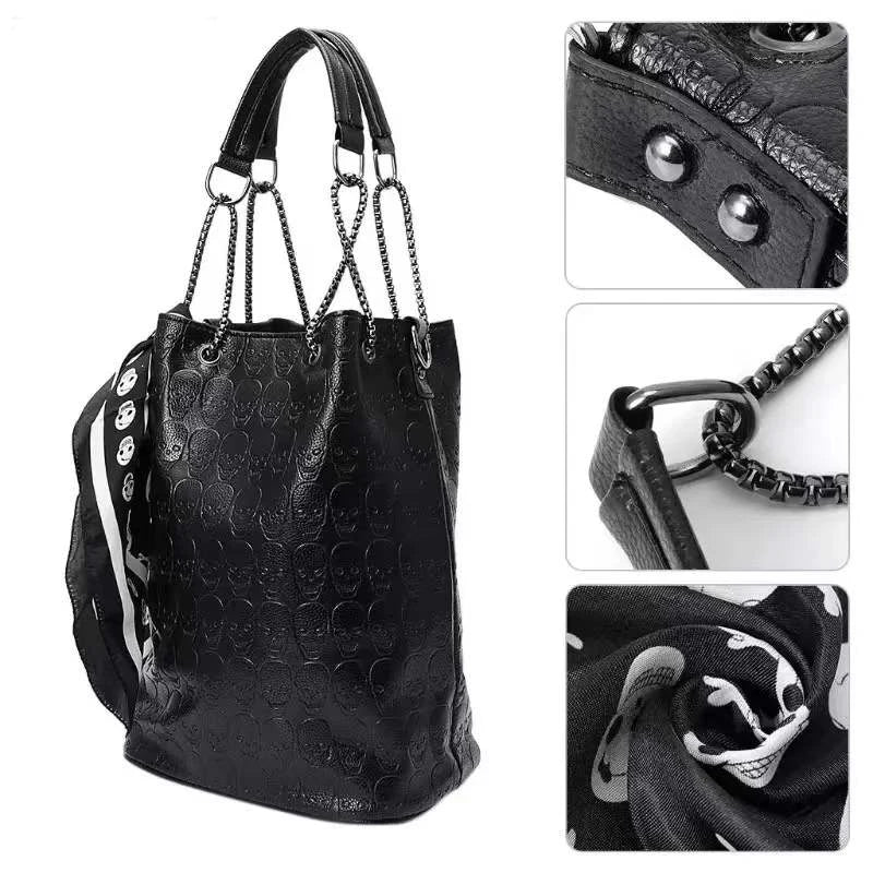 Skull Women Handbag Set Large Capacity Tote Bag Skeleton Leather Purse