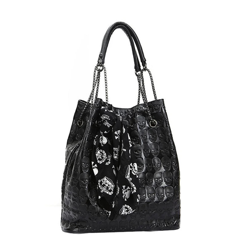 Skull Women Handbag Set Large Capacity Tote Bag Skeleton Leather Purse