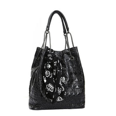 Skull Women Handbag Set Large Capacity Tote Bag Skeleton Leather Purse