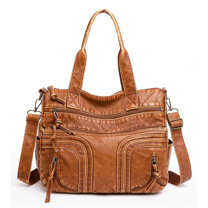 Brown Leather Tote Bag Large Capacity Shoulder Purse Crossbody