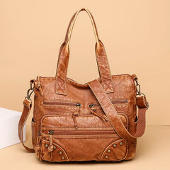 Brown Leather Tote Bag Large Capacity Shoulder Purse Crossbody
