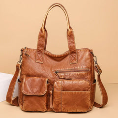 Brown Leather Tote Bag Large Capacity Shoulder Purse Crossbody