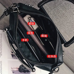 Punk Style Women Handbag PU Leather Tote Bag with Tassel Chain