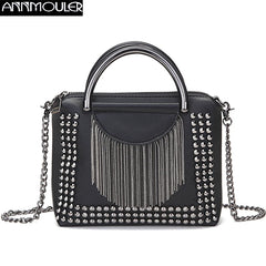 Punk Style Women Handbag PU Leather Tote Bag with Tassel Chain