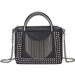 Punk Style Women Handbag PU Leather Tote Bag with Tassel Chain