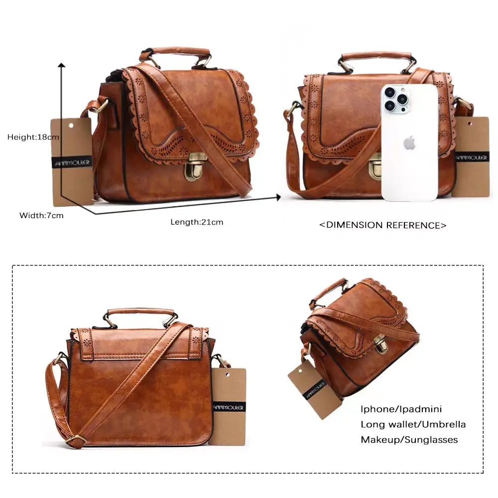 Vintage Women Bag Small Handbags Lace Shoulder Messenger Brown Satchel