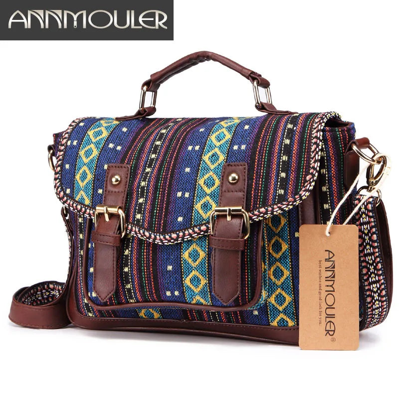 Bohemian Style Shoulder Bag High Satchel Strip Patchwork Handbags