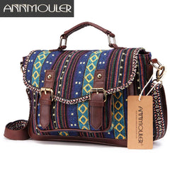 Bohemian Style Shoulder Bag High Satchel Strip Patchwork Handbags
