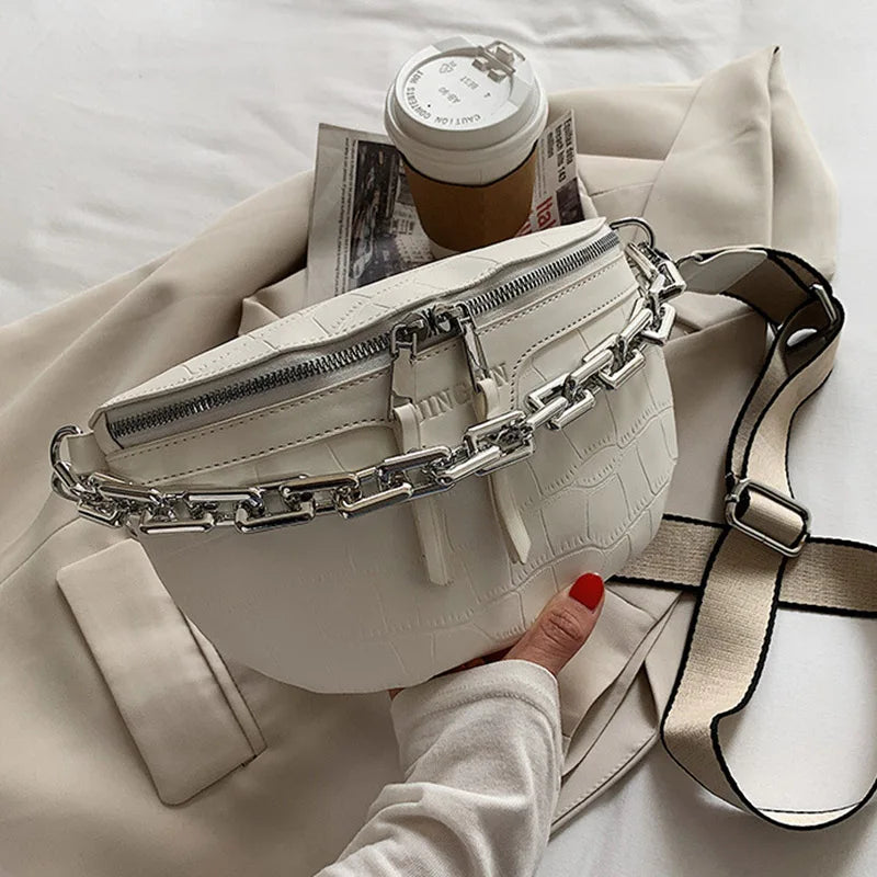 Chain Waist Bag Women PU Leather Shoulder Bag