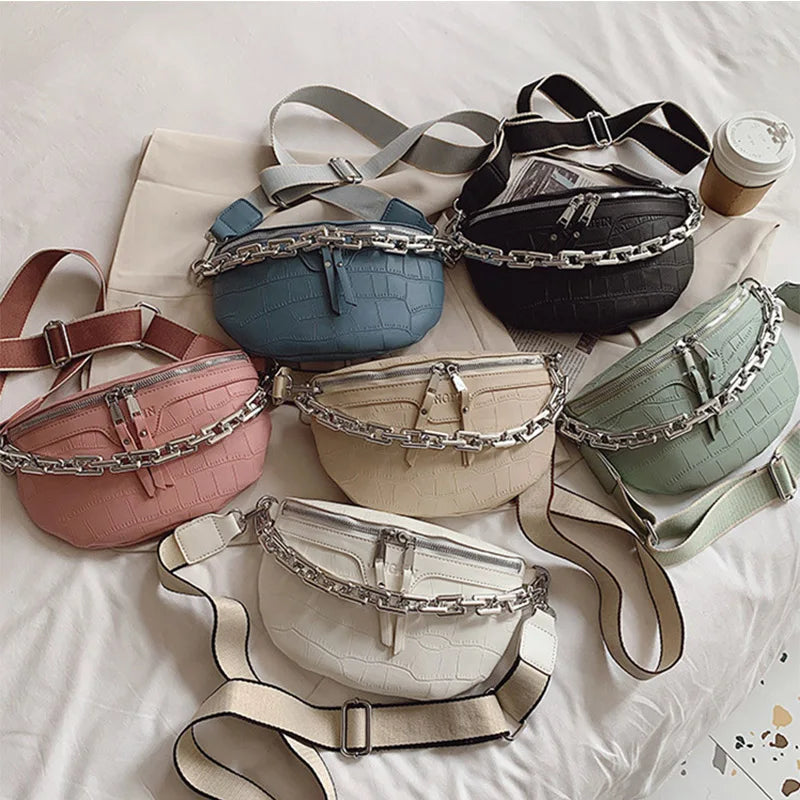 Chain Waist Bag Women PU Leather Shoulder Bag