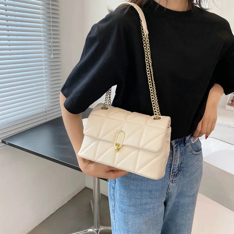 Quilted PU Leather Crossbody Bag Chain Underarm Messenger HPS1307