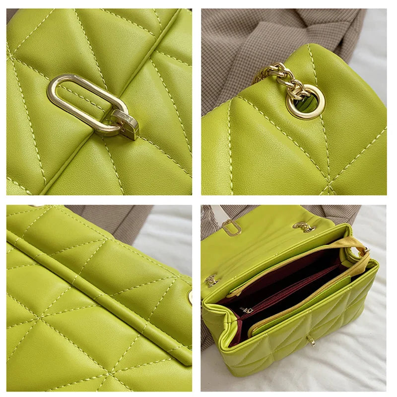 Quilted PU Leather Crossbody Bag Chain Underarm Messenger HPS1307