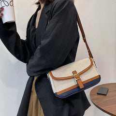 Square Bag Canvas PU Leather Patchwork Shoulder Bag Small Women Messenger Bags