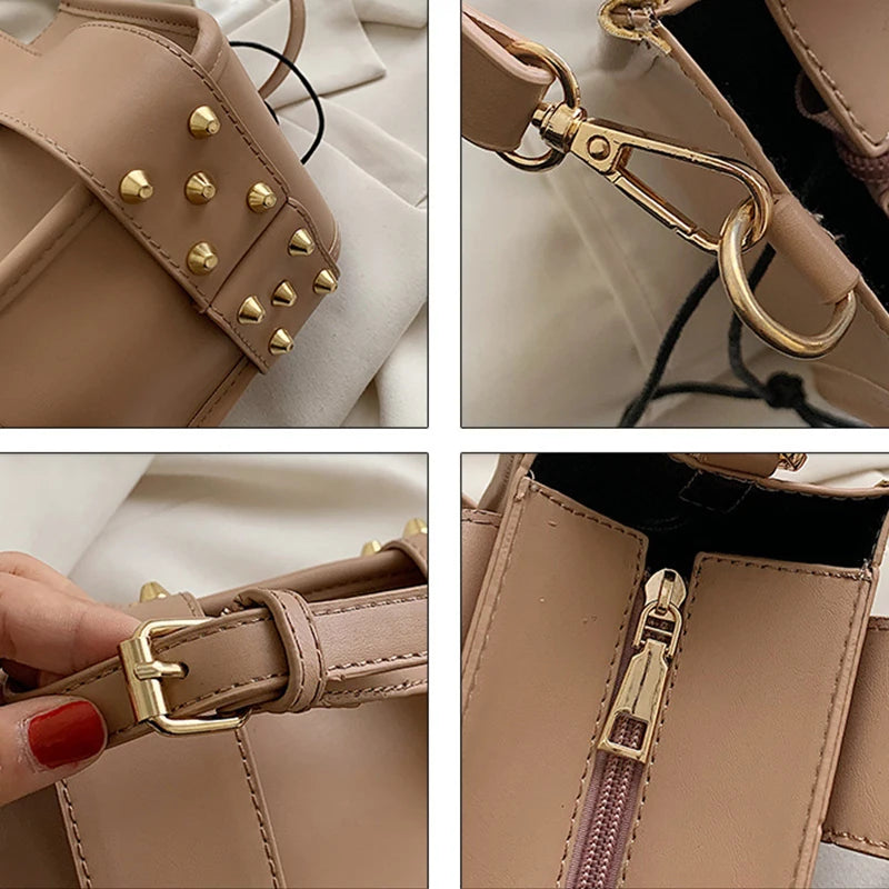 Rivet Shoulder Bags For Women Solid Messenger Bags Vintage Lady HPS1049