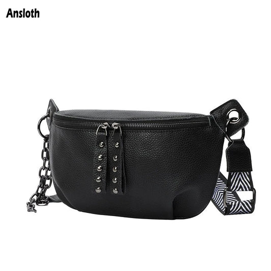 Wide Strap Shoulder Bags Women Rivet Crossbody Bag Leather Bag Multifunctional