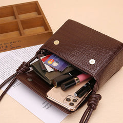Small Crocodile Pattern Crossbody Bag Retro Style Solid Flap Shoulder Bag