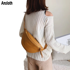 Women's Solid Waist Bag with Wide Strap, PU Leather Belt Pack