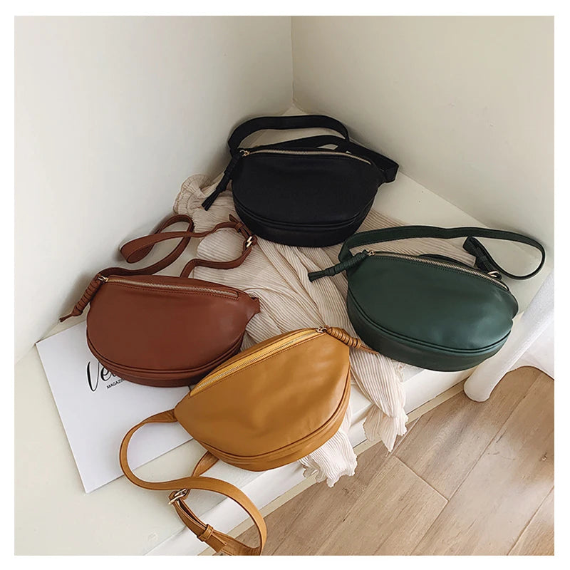 Women's Solid Waist Bag with Wide Strap, PU Leather Belt Pack