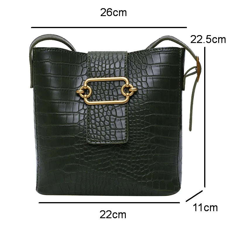 Vintage Crocodile Bucket Bag Crossbody Composite Solid Shoulder Bags