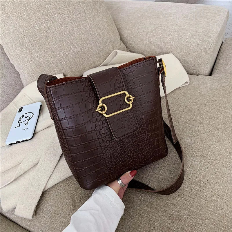 Vintage Crocodile Bucket Bag Crossbody Composite Solid Shoulder Bags