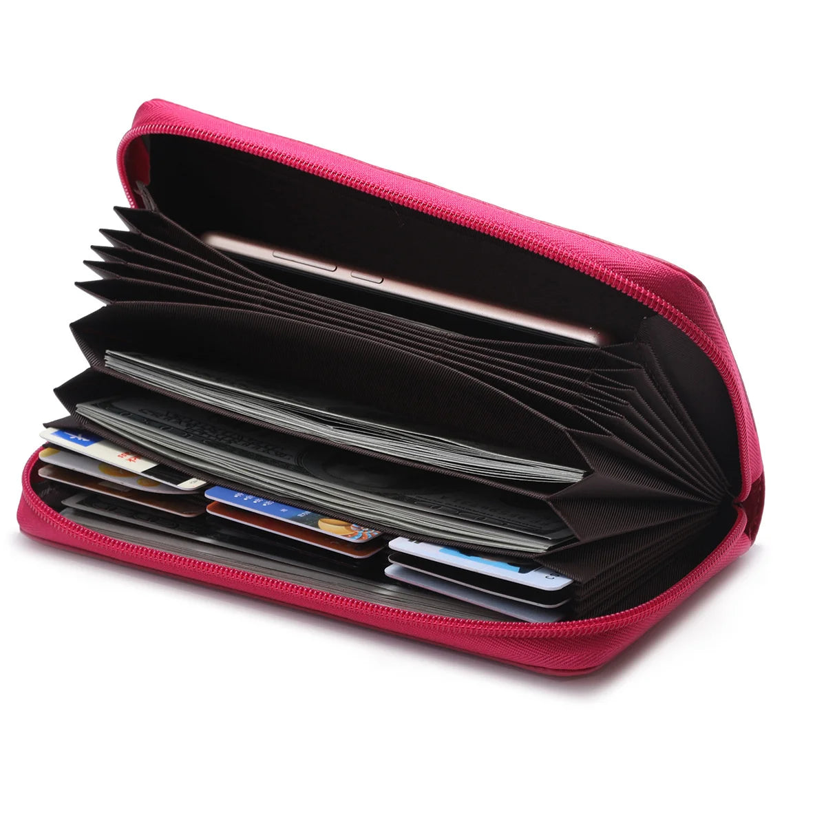 RFID Blocking Leather Long Wallet Zipper Card Bag