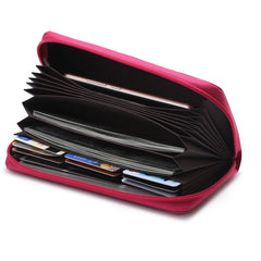 RFID Blocking Leather Long Wallet Zipper Card Bag