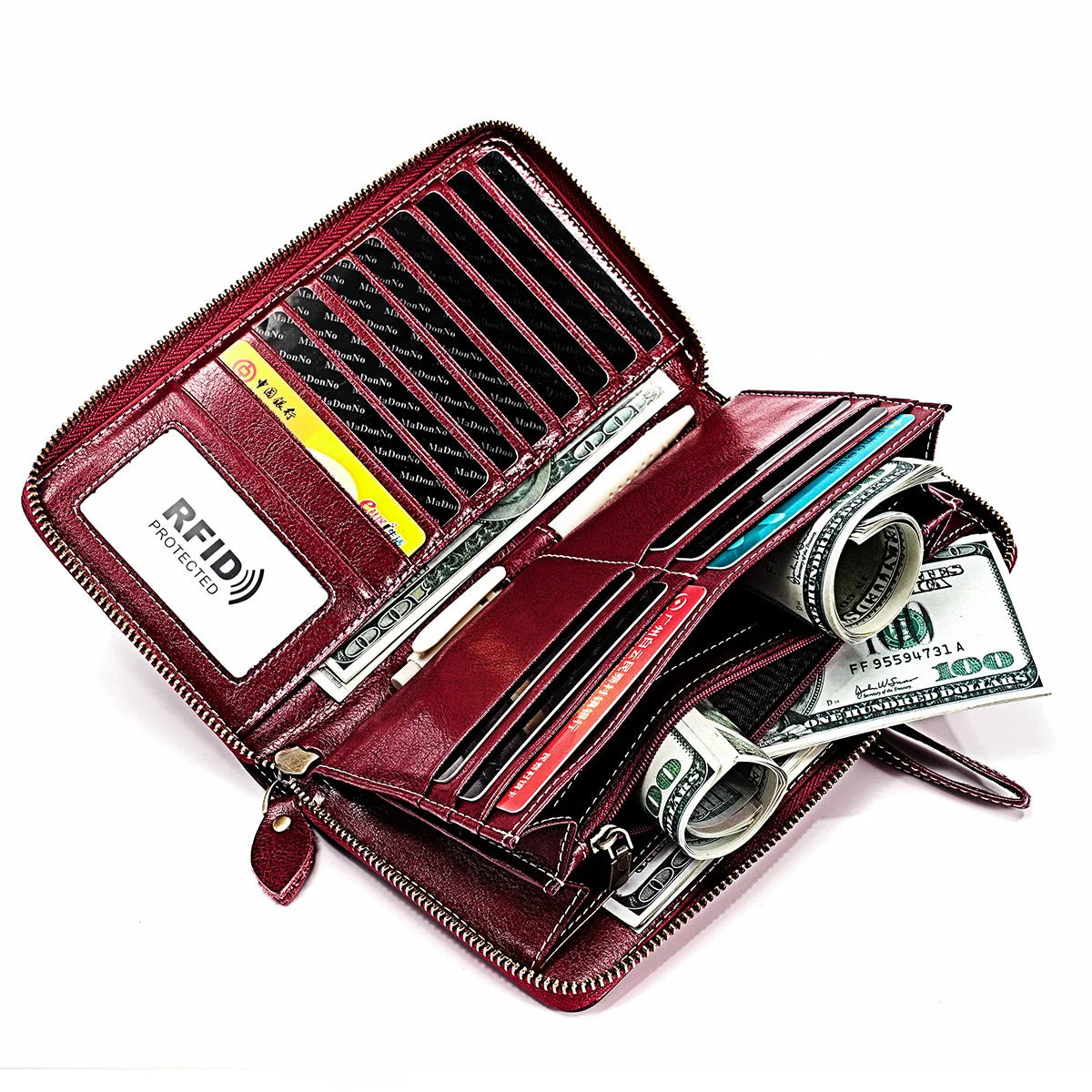 RFID Leather Lady's Wallet Large Capacity Card Pocket
