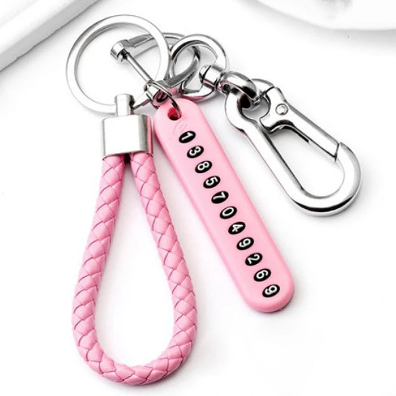 Anti-lost Key Wallet Phone Number Plate Leather Keychain Metal Key Ring