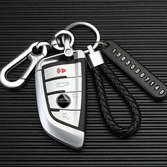 Anti-lost Key Wallet Phone Number Plate Leather Keychain Metal Key Ring