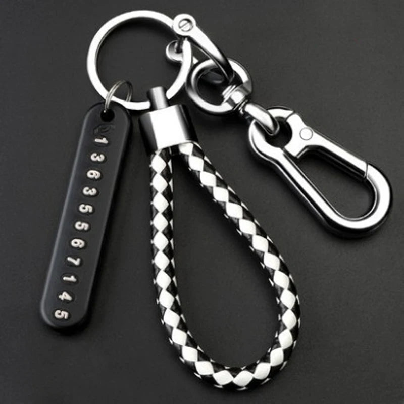 Anti-lost Key Wallet Phone Number Plate Leather Keychain Metal Key Ring