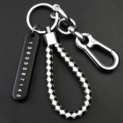 Anti-lost Key Wallet Phone Number Plate Leather Keychain Metal Key Ring