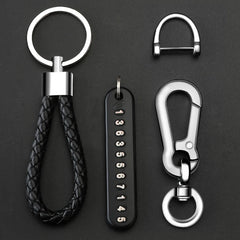 Anti-lost Key Wallet Phone Number Plate Leather Keychain Metal Key Ring