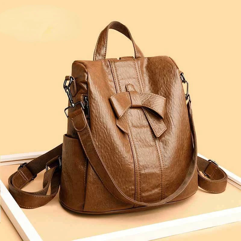 Vintage Casual Backpack for Women Soft PU Leather Rucksacks Female Shoulder Bag