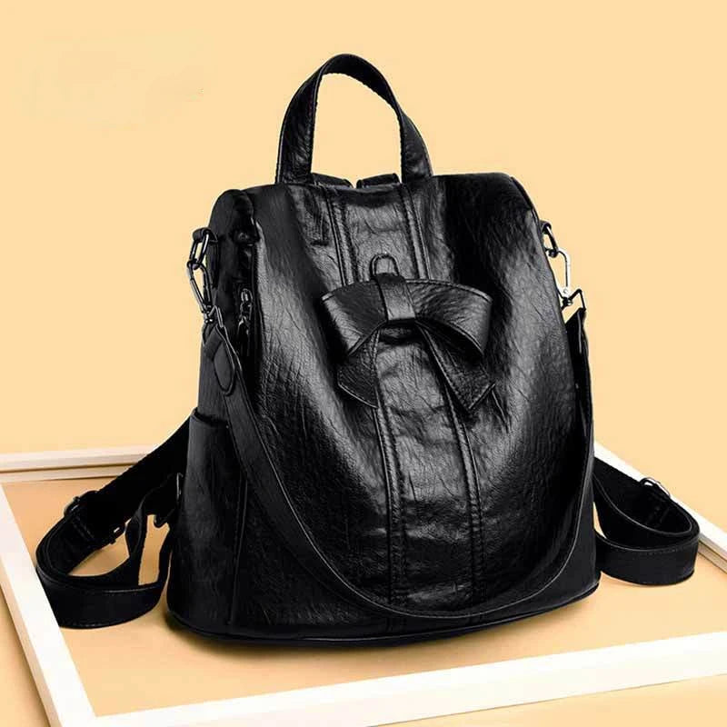 Vintage Casual Backpack for Women Soft PU Leather Rucksacks Female Shoulder Bag