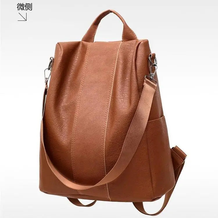 Vintage Leather Backpack Women Shoulder Bag Ladies High Capacity Travel Backpack