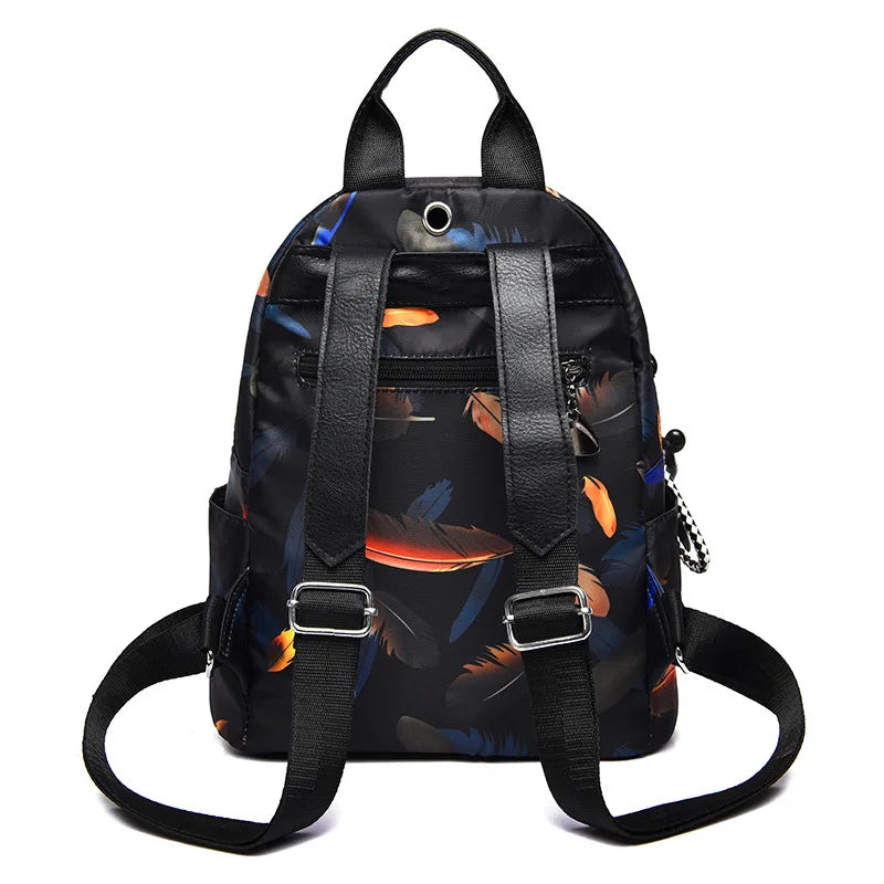 Anti-thief Feather Print Backpack Female Oxford Cloth Waterproof Travel