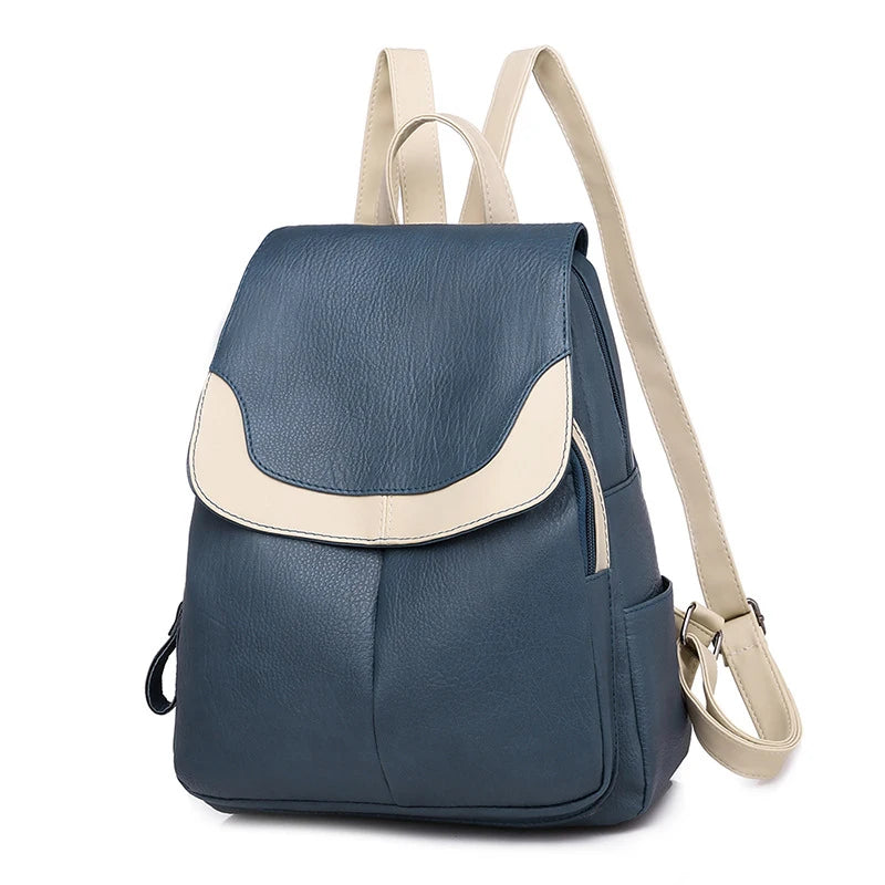 Soft Leather Backpack Patchwork Shoulder Bag Large Capacity School Bags