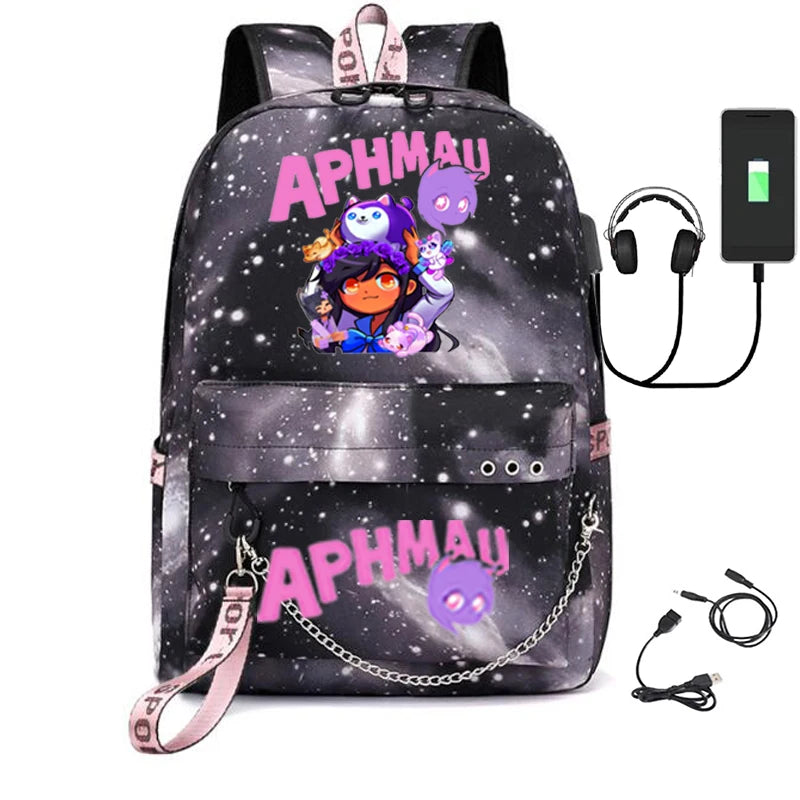 Aphmau Laptop USB Bag Canvas Shoulder Backpack with Pencil Case