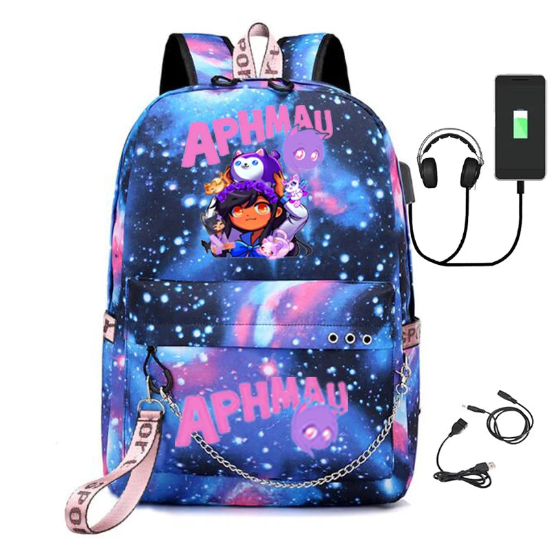 Aphmau Laptop USB Bag Canvas Shoulder Backpack with Pencil Case